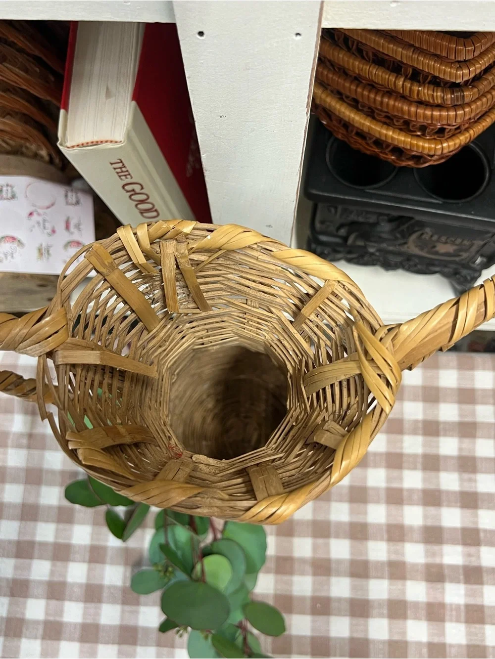 Vintage wicker rattan vase basket boho decor